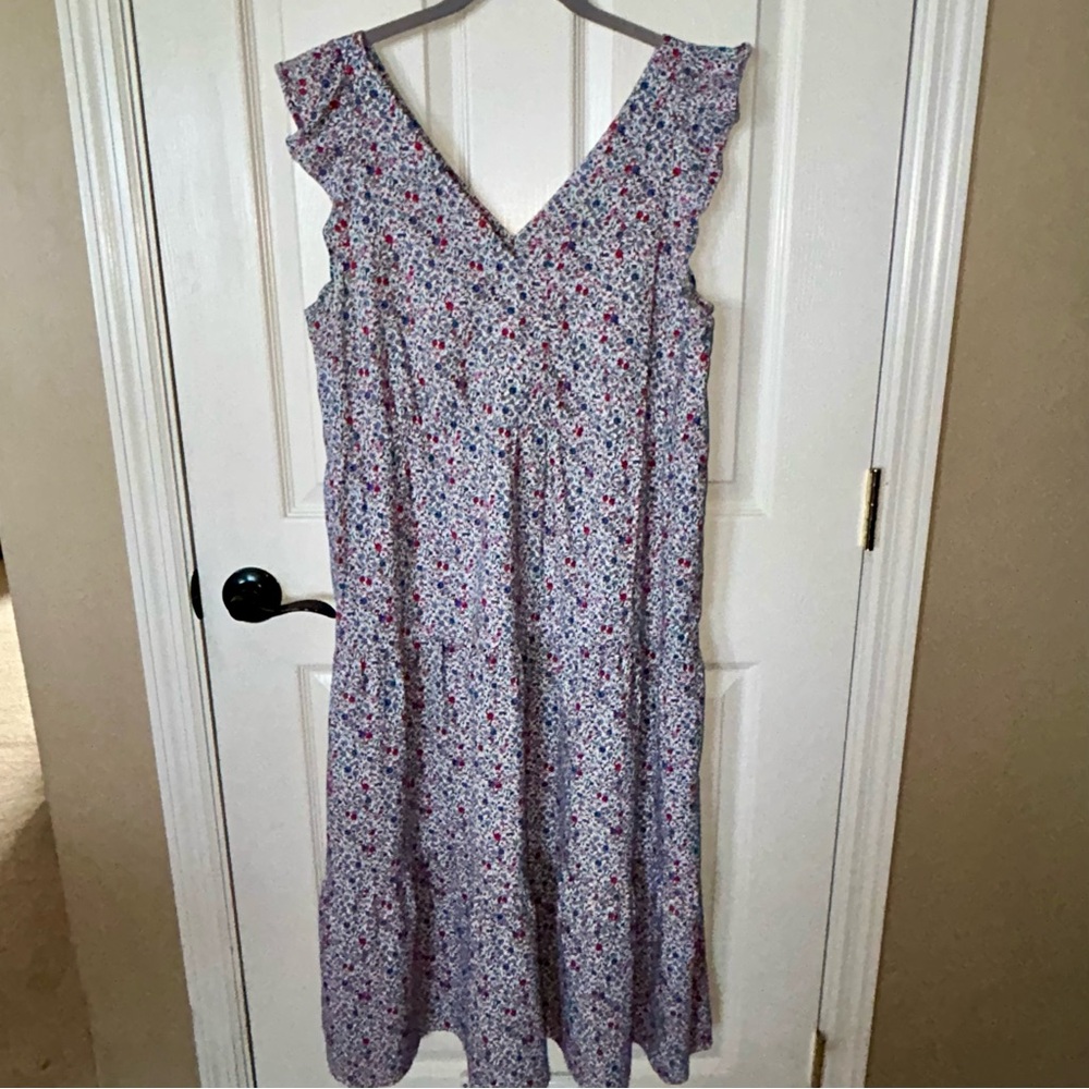 LOFT Lavender Floral Maxi Dress with Pink and Red Flowers
